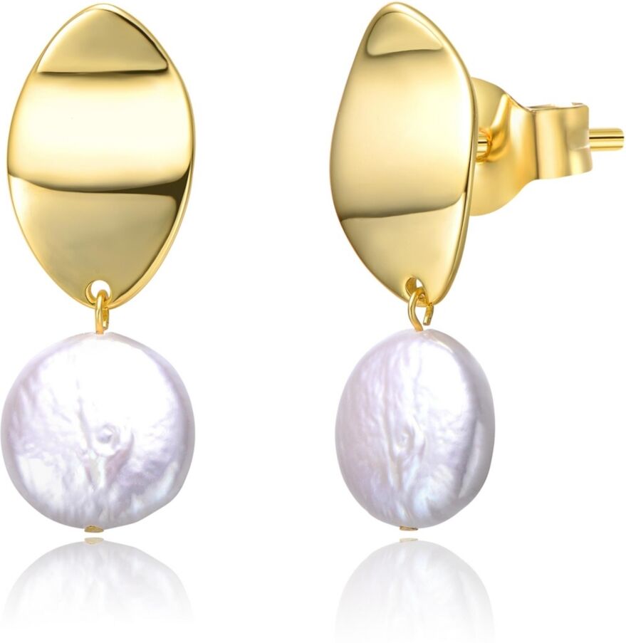 Genevive Sterling Silver & 14K Gold-Plated White Coin Pearl Medallion Earrings - Gold