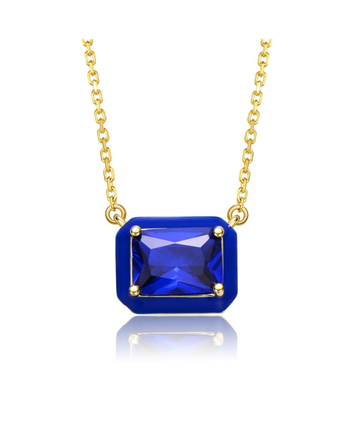 GiGiGirl Teens/Young Adults 14k Gold Plated with Radiant Cut Blue Sapphire Cubic Zirconia Solitaire Enamel Halo Petite Pendant Necklace - Gold
