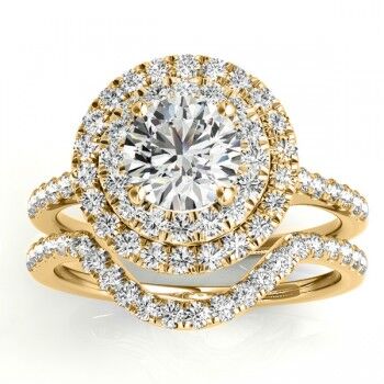 Allurez Diamond Double Halo Bridal Set Setting 14k Yellow Gold (0.50ct)