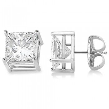 Allurez 4 Prong Moissanite Square Shape Stud Earrings 14K White Gold 1.50ctw