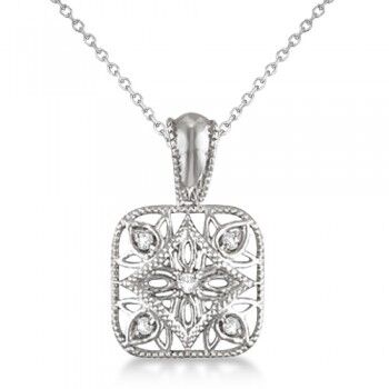 Allurez Antique Square Diamond Pendant Necklace Sterling Silver (0.05ct)