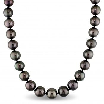 Allurez Round Black Tahitian Pearl Strand Necklace 14k White Gold (11-13mm)