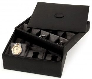 Allurez Leather Stacked Valet for 6 Watches and 20 Cufflinks with Lid