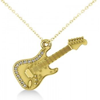 Allurez Diamond Guitar Music Pendant Necklace 14k Yellow Gold (0.07ct)