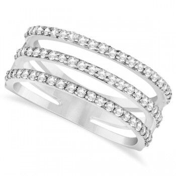 Allurez Three Band Diamond Ring Pave Set 14k White Gold 0.60ct