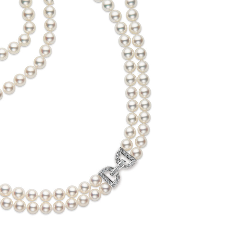 Mikimoto 17.5 Inch Akoya Cultured Pearl Double Strand Necklace in 18K White Gold with Diamond
