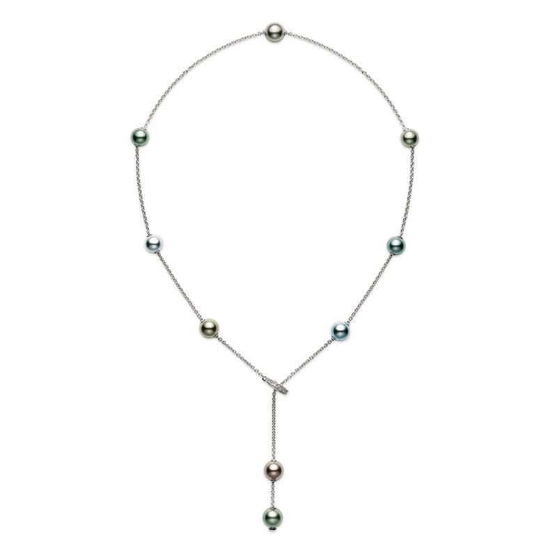 Mikimoto 19 Inch Pearls in Motion Akoya Cultured Pearl in 18K White Gold with Diamond Necklace