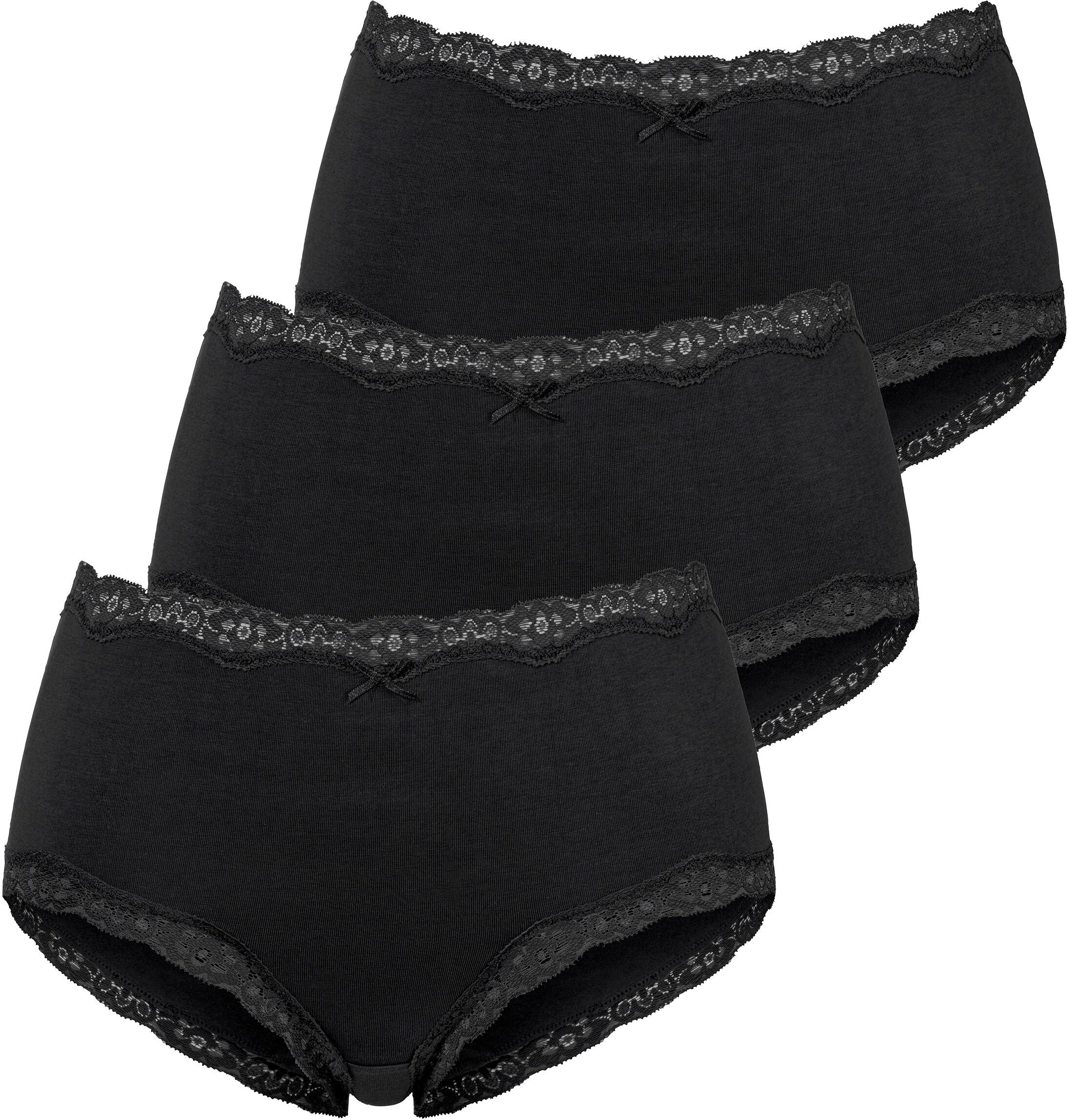 LASCANA Taillenslip, (3 St.), mit floraler Spitze schwarz