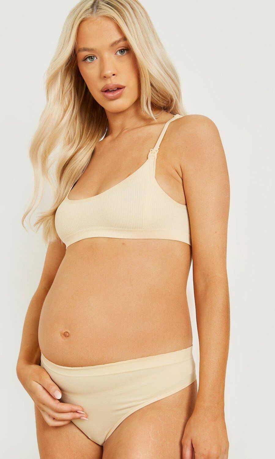 Boohoo Maternity Seamless Nursing Bra & Thong Set- Beige  - Size: M