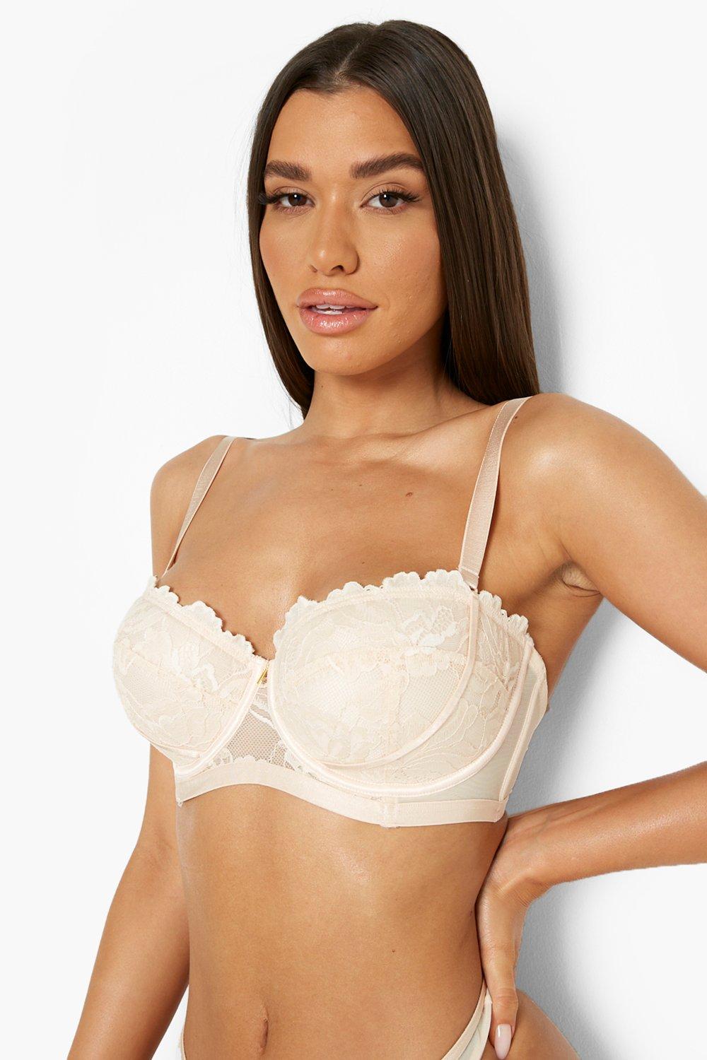 Boohoo Fuller Bust Lace Multiway Balcony Bra- Beige  - Size: 34E