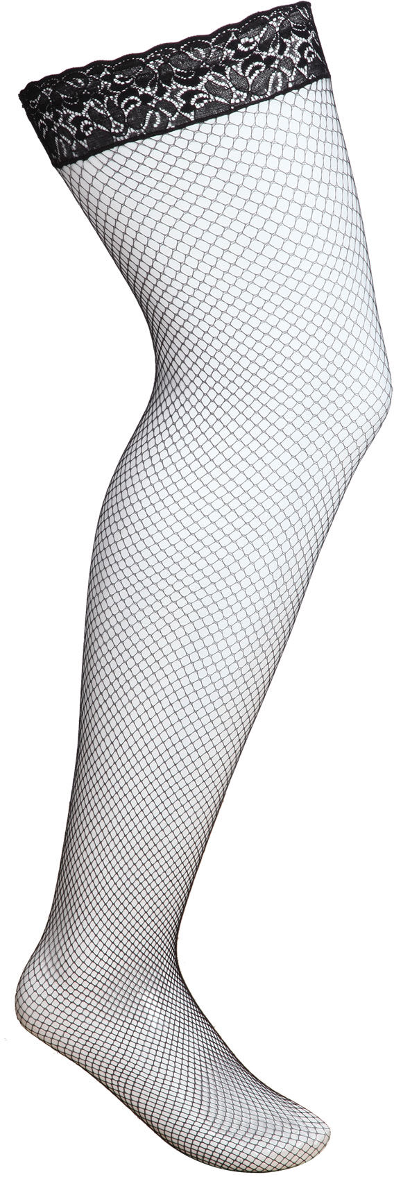 Yours Clothing Black fish net stocking with lace trim