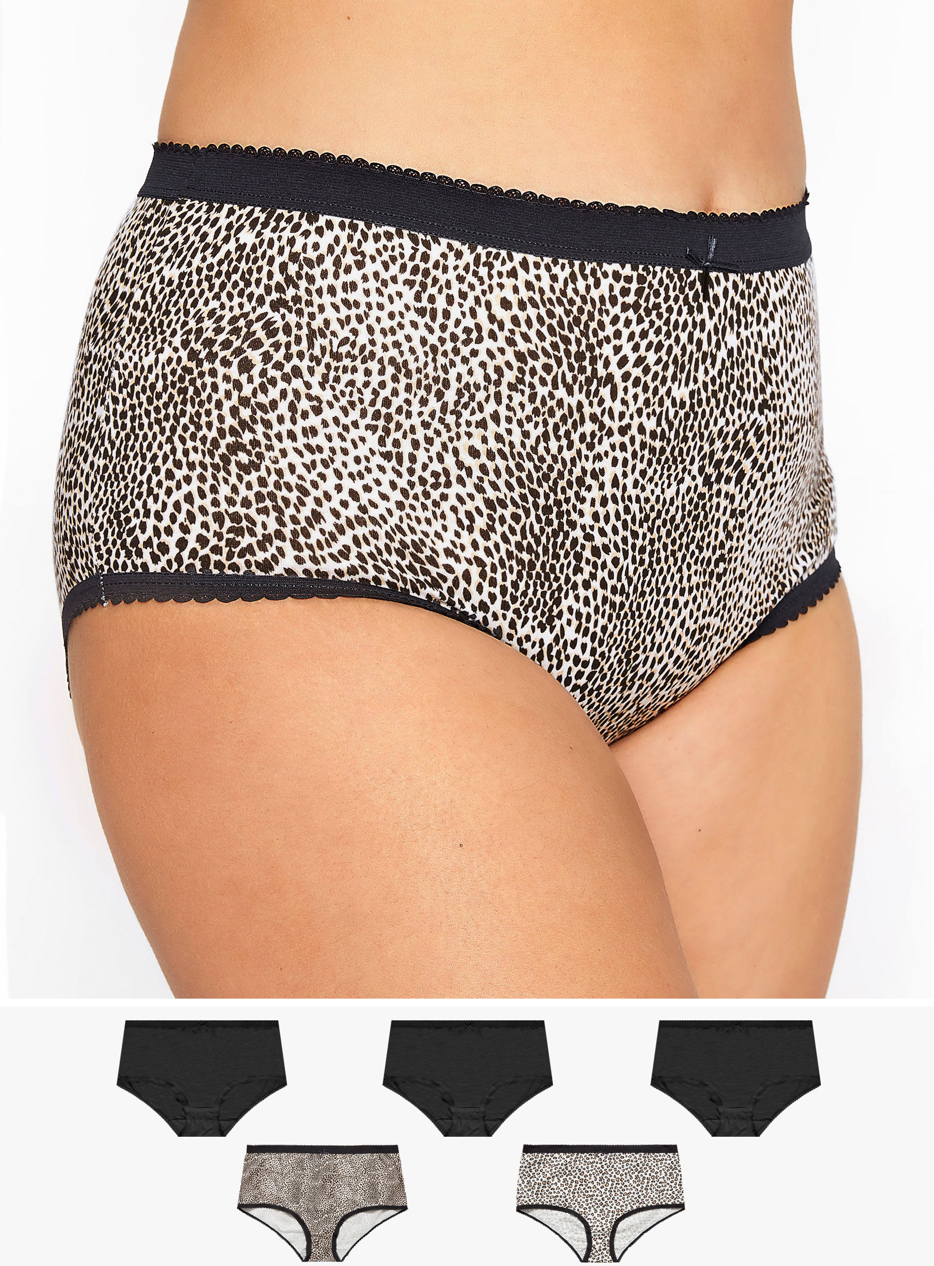 Yours Clothing 5 pack multi animal print full briefs