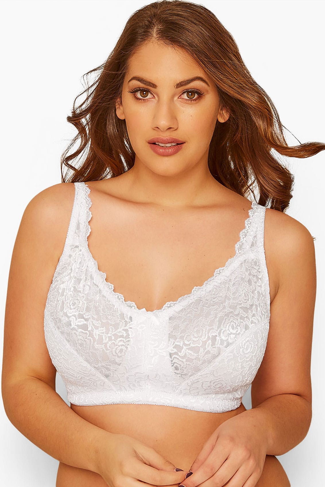 Yours Clothing White hi shine lace nonwired bra