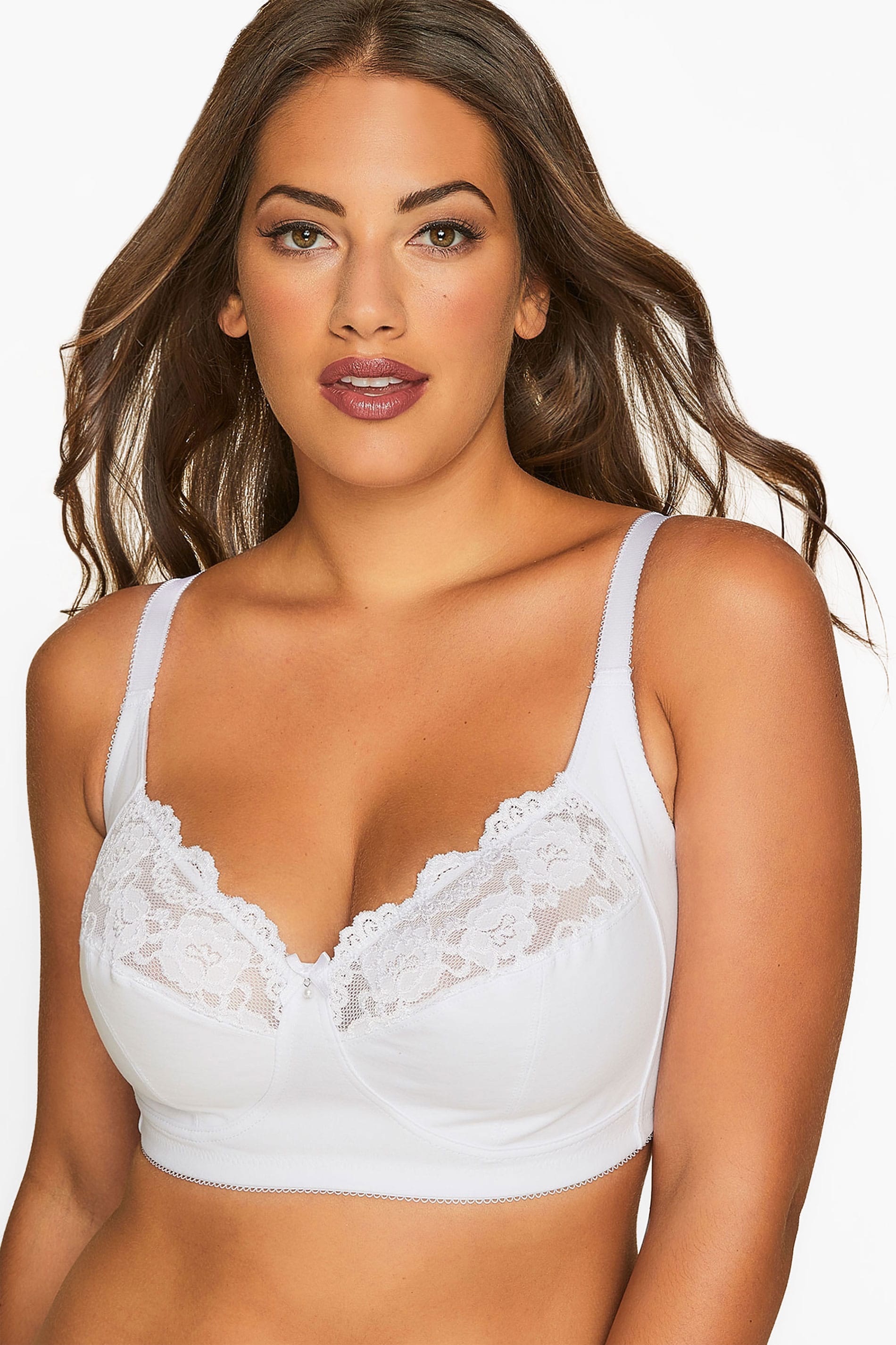Yours Clothing White nonwired cotton bra with lace trim  best seller
