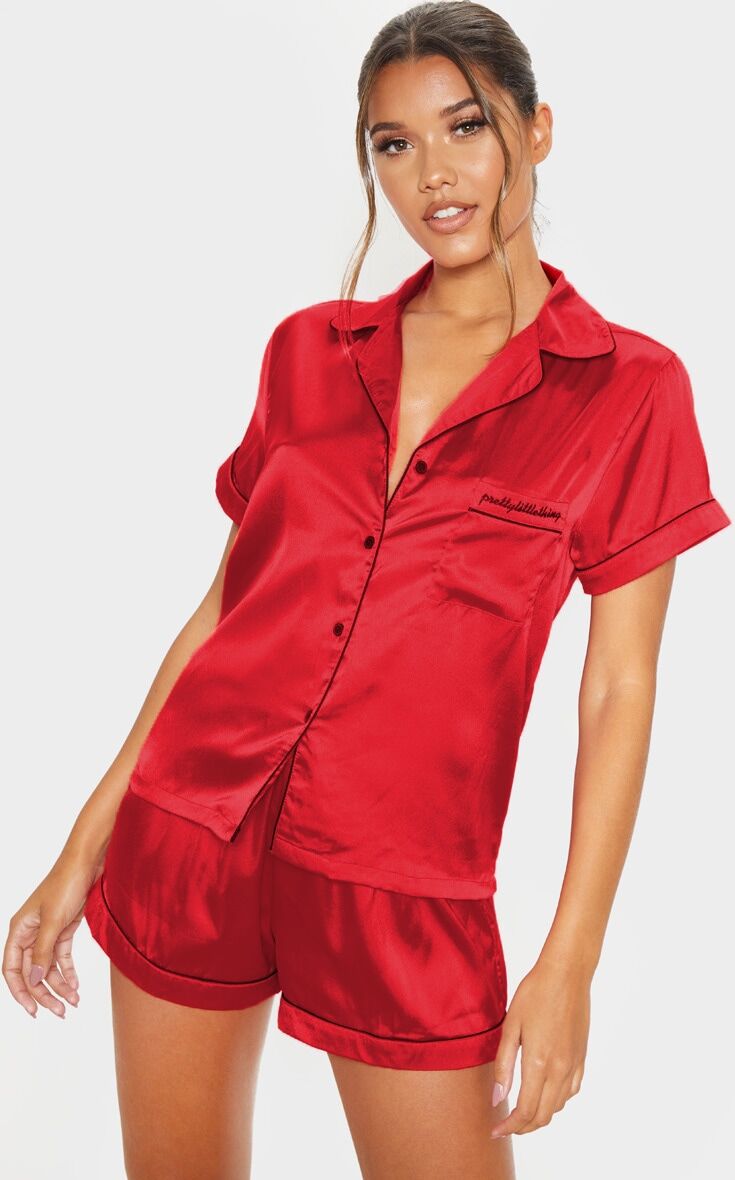 PRETTYLITTLETHING Red Satin Pocket PJ Set  - Red - Size: 14