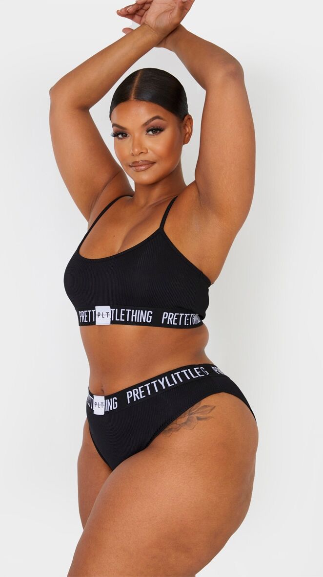 PRETTYLITTLETHING Plus Black Tape Bra  - Black - Size: 16