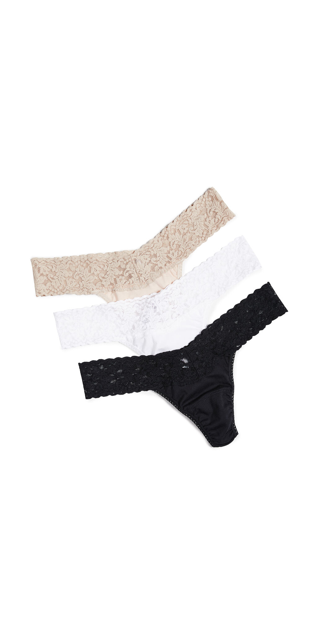 Hanky Panky Low Rise Cotton Thong 3 Pack Black/White/Chai One Size  Black/White/Chai  size:One Size