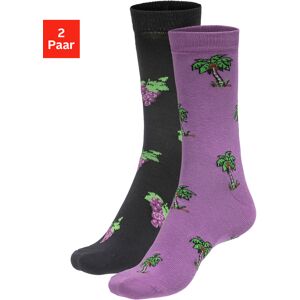 John Devin Socken, (2 Paar), mit bunten, eingestrickten Motiven lila, schwarz  43-46