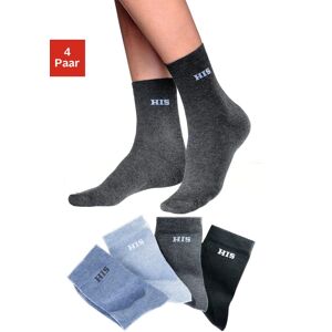 H.I.S Basicsocken, (Set, 4 Paar), mit eingestricktem Markenlogo hellblau, blau, grau, schwarz  43-46