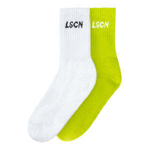 LSCN by LASCANA Tennissocken, (Packung, 2 Paar), mit Halbfussfrottee 1 x weiss, 1 x lime  39-42