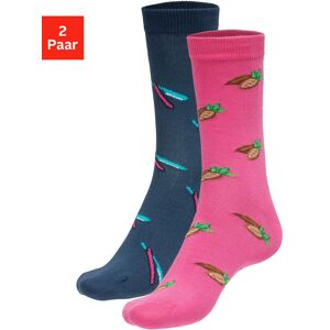 John Devin Socken, (2 Paar), mit bunten eingestrickten Motiven pink, blau  39-42