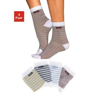 H.I.S Basicsocken, (Set, 4 Paar), mit eingestricktem Markenlogo weiss-grün, weiss-grau, weiss-blau, weiss-braun  35-38