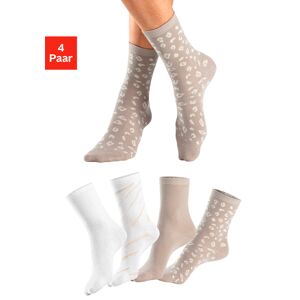 LASCANA Basicsocken, (Set, 4 Paar), uni und mit animal Design 2 x beige, 2 x ecru  35-38