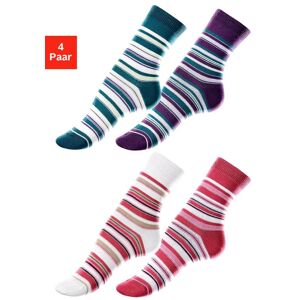 Lavana Socken, (Set, 4 Paar), mit Ringelmuster beere, ecru, petrol, lila  27-30