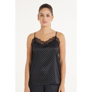 Tezenis Top mit schmalen Trägern aus bedrucktem Satin und Spitze Frau Schwarz Größe XL