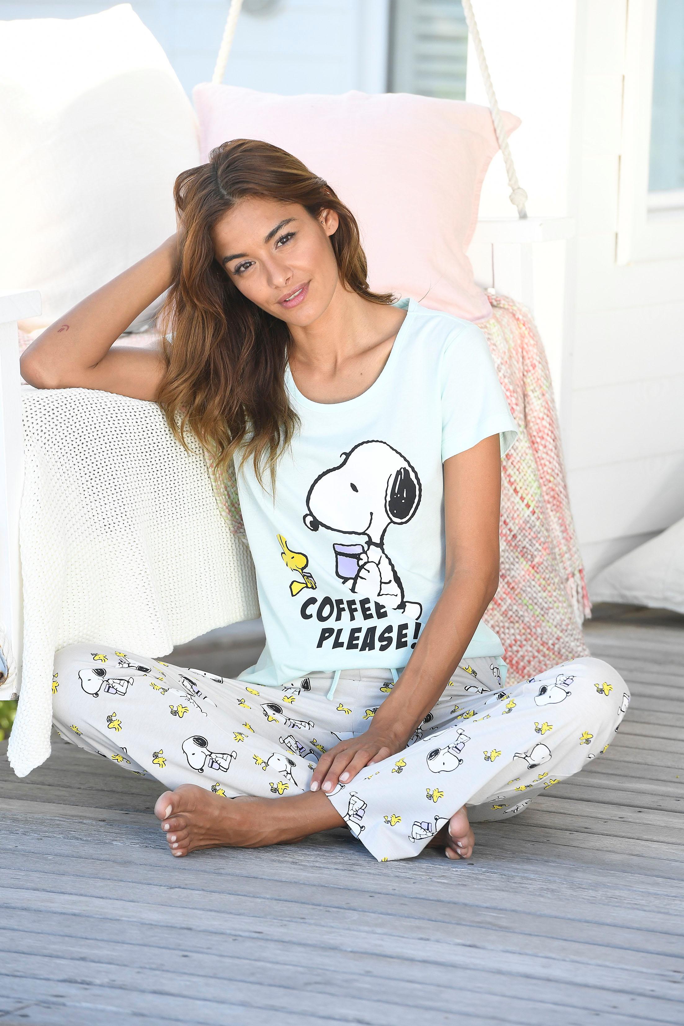 Peanuts Pyjama, mit Snoopy und Woodstock Druck grau  32/34 36/38 40/42 44/46 48/50 52/54 56/58