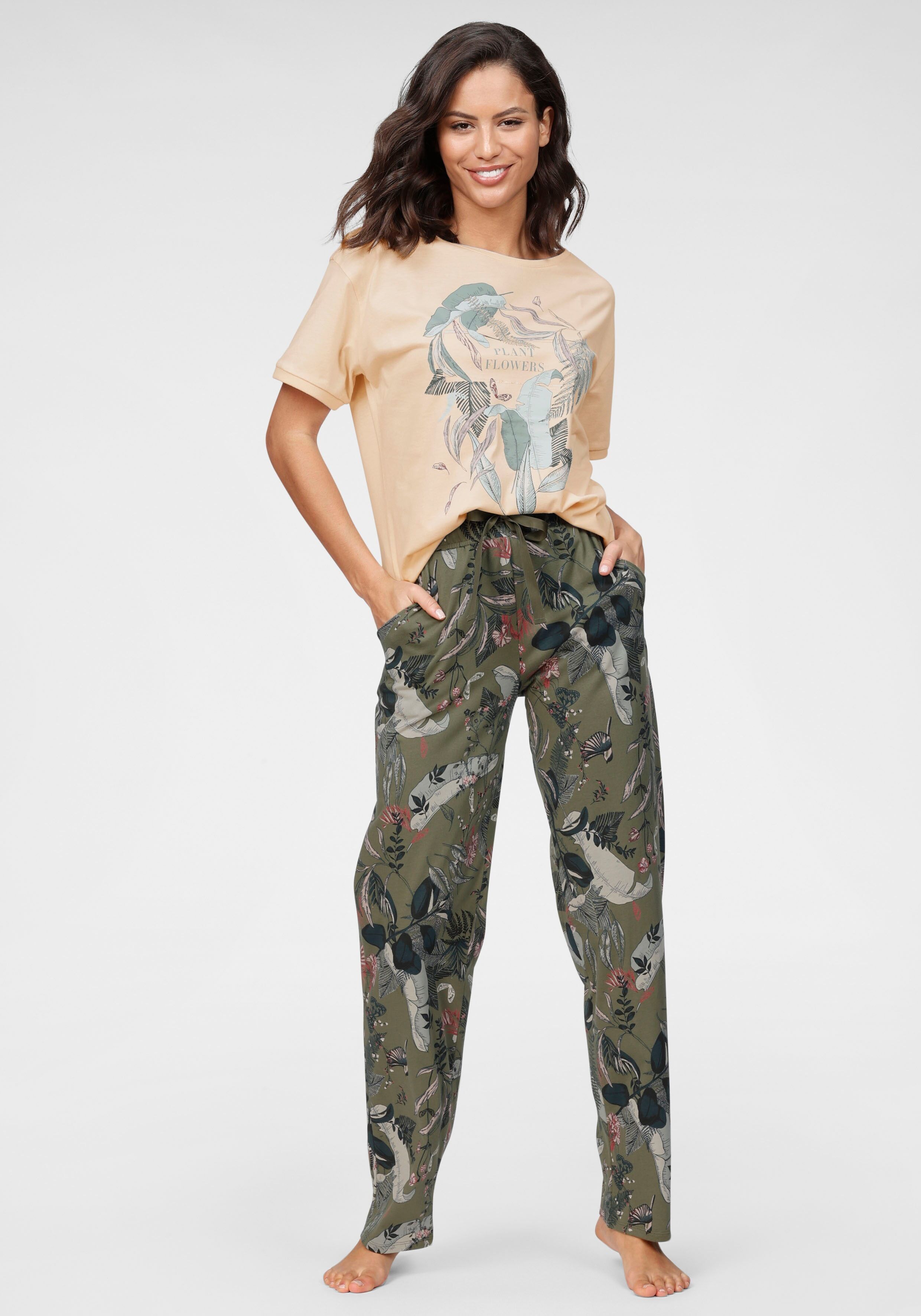 Triumph Pyjama, mit tropischen Blätterprint grün  36 38 40 42 44 46