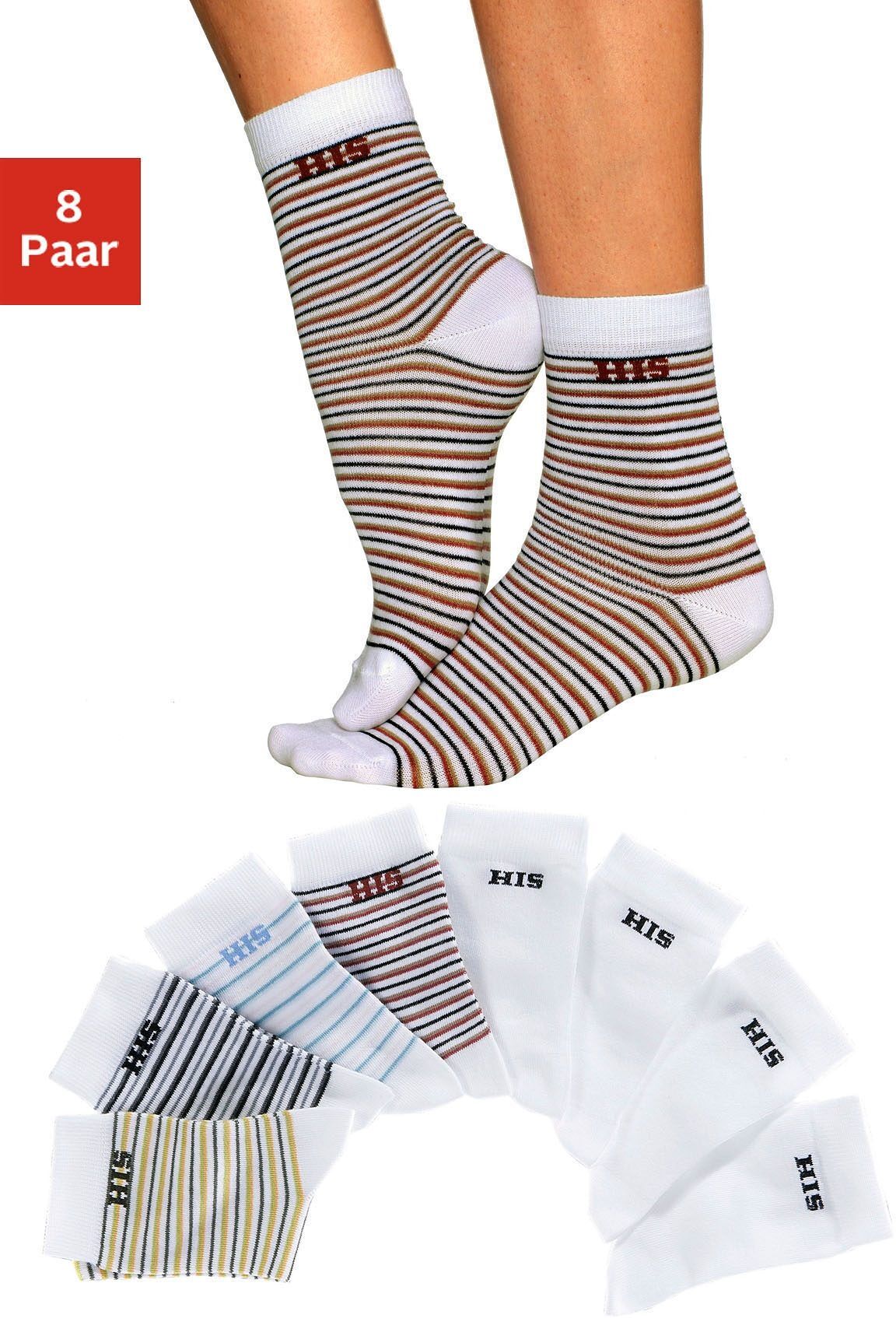 H.I.S Socken, (8 Paar), geringelt und unifarben bunt Größe 35-38 39-42 43-46