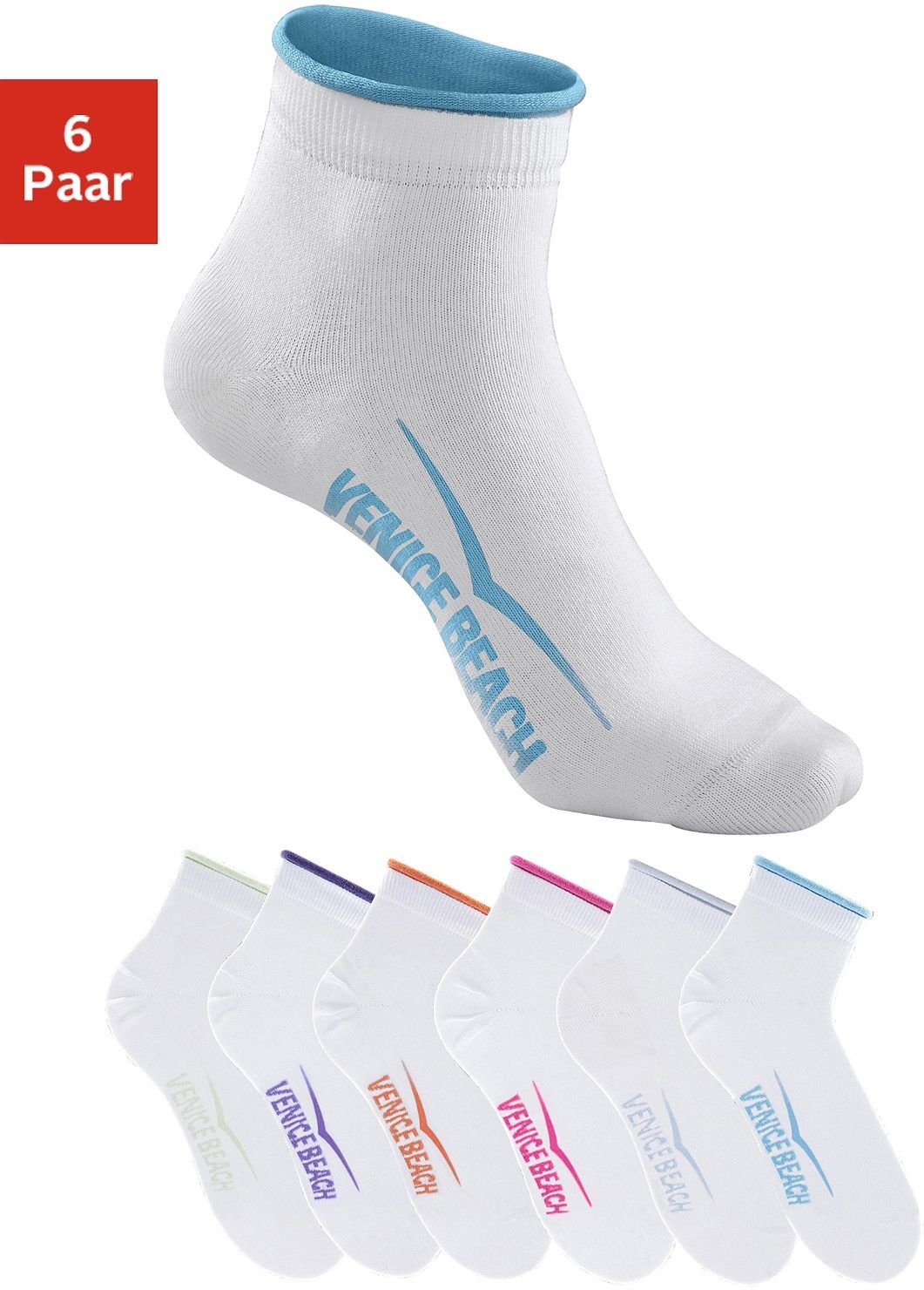 Venice Beach Kurzsocken, (6 Paar), mit druckfreiem Bündchen weiss Größe 35-38 39-42