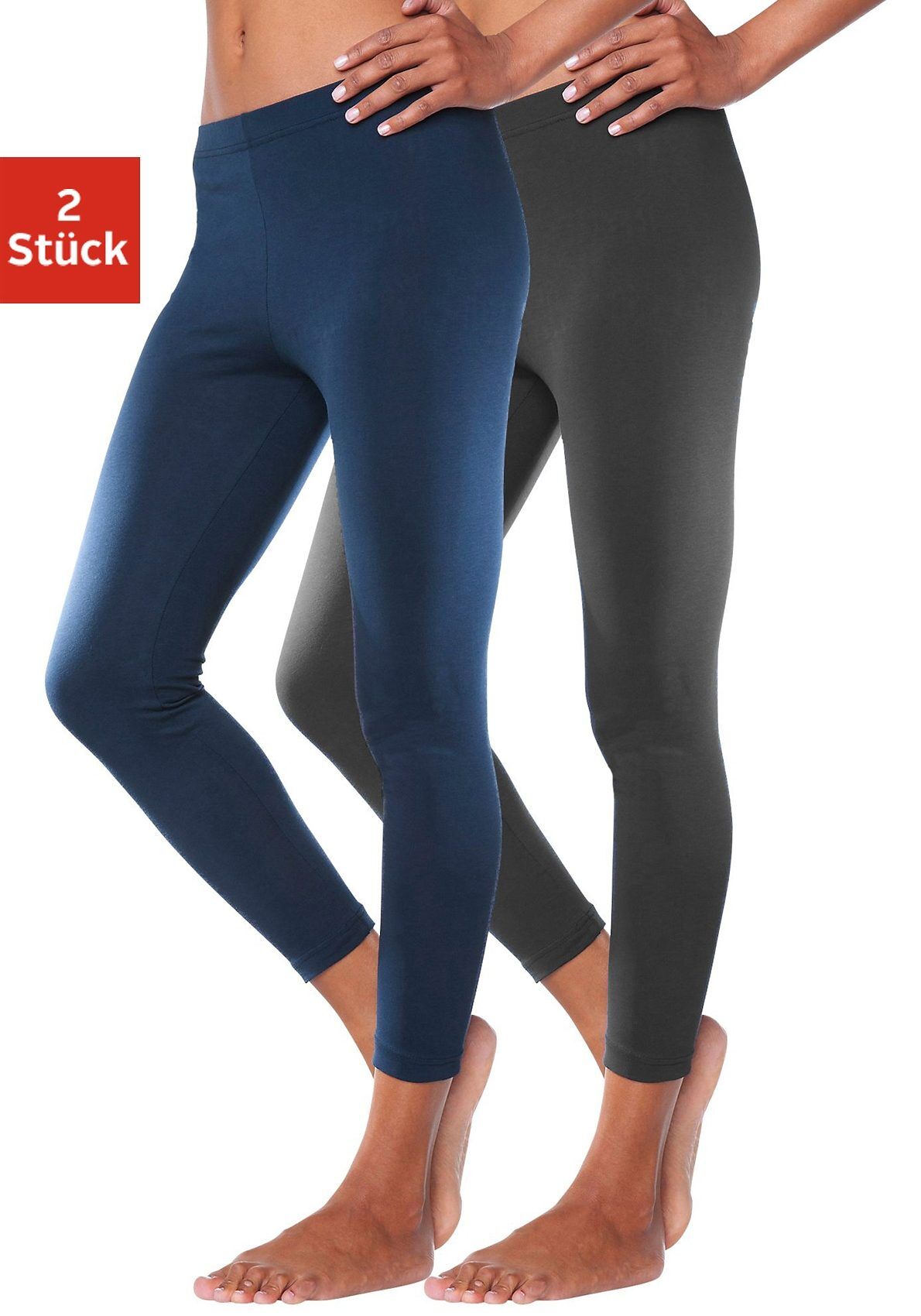 vivance active Leggings, (2er-Pack), mit Gummibund blau Größe 32/34 36/38 40/42 44/46 48/50 52/54 56/58