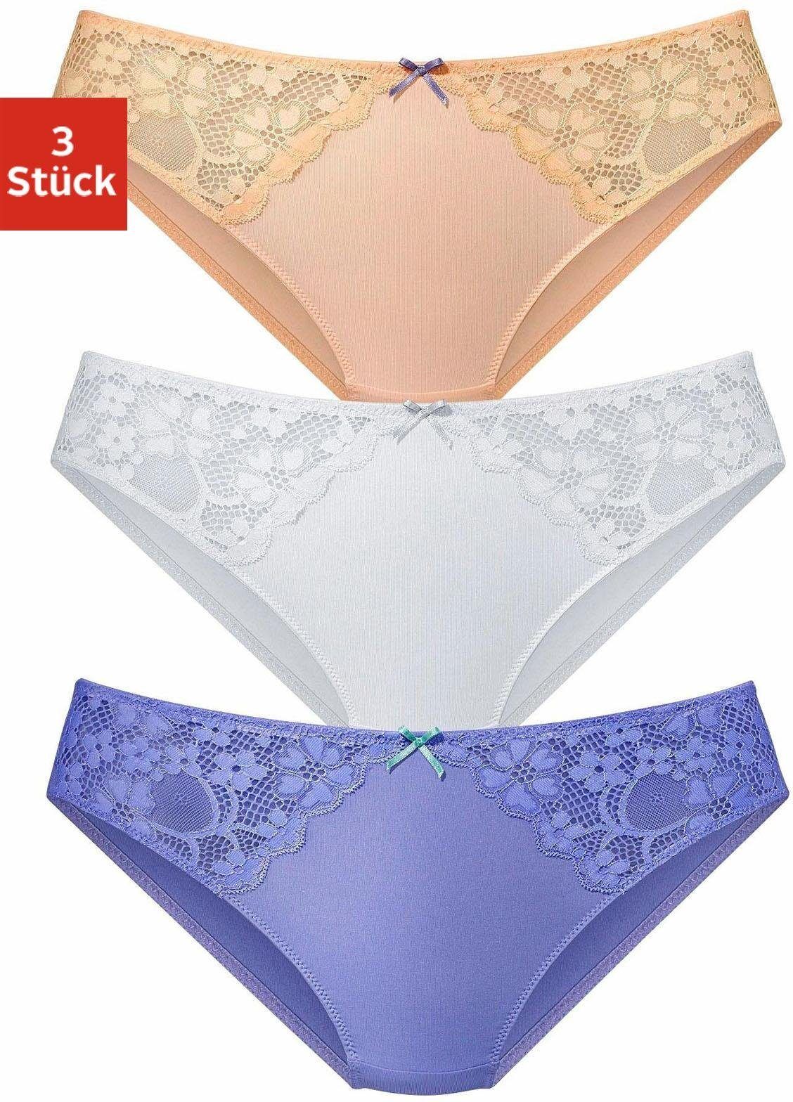 petite fleur Slip, (3er-Pack), mit leicht transparenter Jacquardspitze an den... blau Größe 32/34 36/38 40/42 44/46 48/50