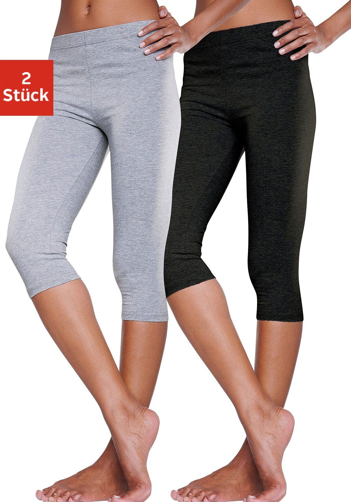 vivance active Caprileggings, (2er-Pack), mit Gummibund grau Größe 32/34 36/38 40/42 44/46 48/50 52/54 56/58