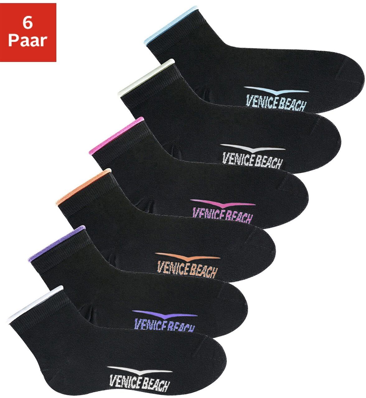 Venice Beach Kurzsocken, (6 Paar), mit druckfreiem Bündchen schwarz Größe 35-38 39-42