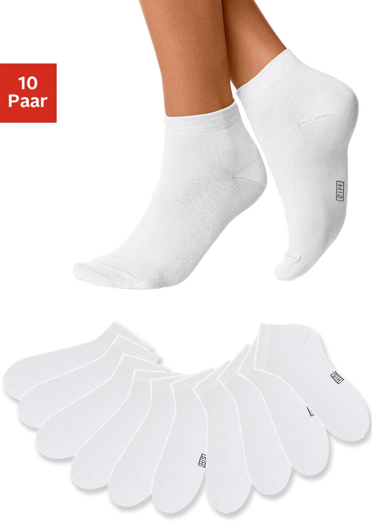 H.I.S Kurzsocken, (10 Paar), mit verstärkter Ferse und Spitze weiss Größe 35-38 39-42