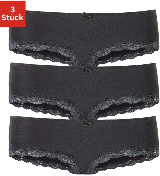 LASCANA Panty, (3 St.), mit zarter Spitze schwarz Größe 32/34 36/38 40/42 44/46