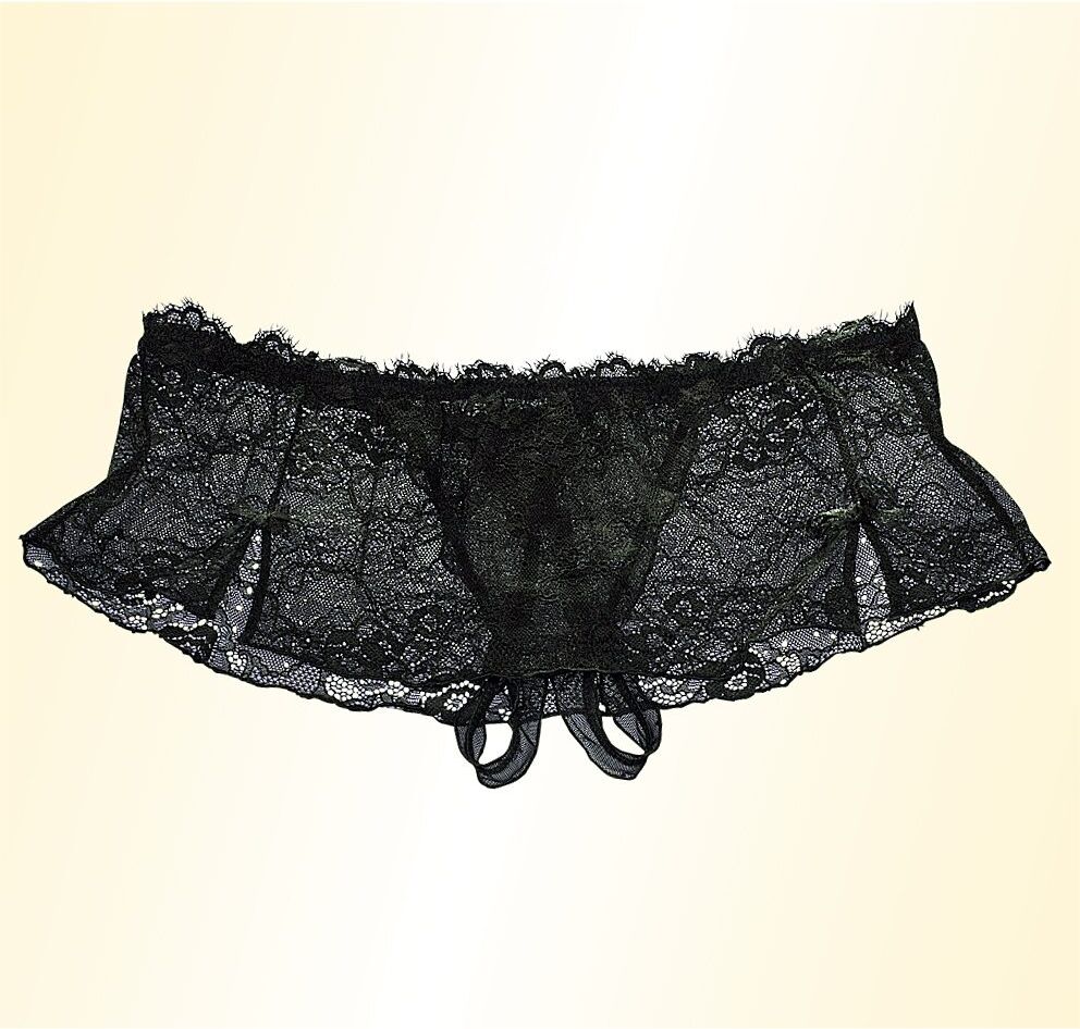 petite fleur goldfarben Stringpanty-Ouvert, aus Vollspitze schwarz Größe 36/38 40/42 44/46 48/50