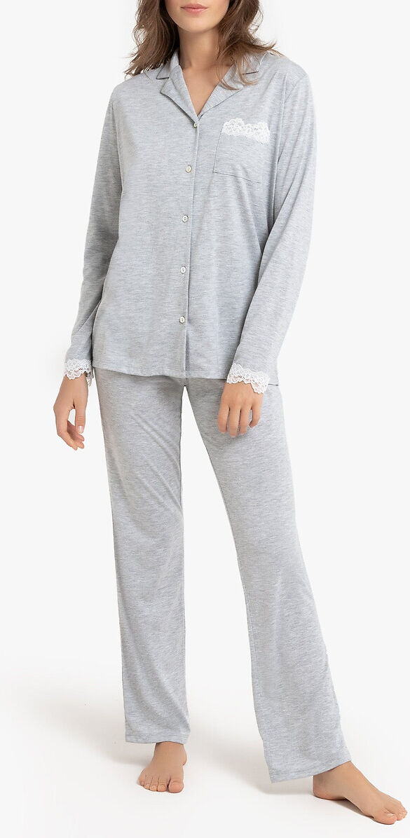 LA REDOUTE COLLECTIONS Langärmeliger Pyjama mit Spitze GRAU