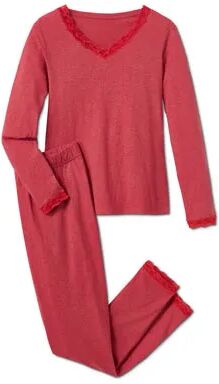 Tchibo - Pyjama mit Spitzenbesatz - Rot/Meliert - Gr.: XL Baumwolle Rot XL 48/50