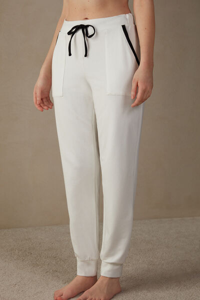 Intimissimi Kalhoty z Teplákoviny z Bavlny a Modalu White Cocooning Žena Slonovinova Size M