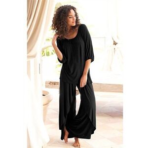 Pyjama LASCANA Gr. 48/50, schwarz Damen Homewear-Sets Pyjamas Hose in edler Layeroptik