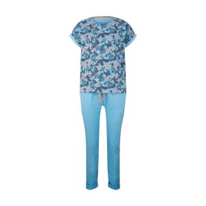 TOM TAILOR Damen Pyjama Set mit gemustertem Oberteil, blau, Muster, Gr. 38