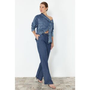 Trendyol Collection Dunkelblaue Jeans Mit Hoher Taille Und Weitem Bein, 100 % Tencel™, Elastischer Bund für Damen - 40