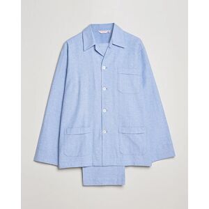 Derek Rose Brushed Cotton Flannel Herringbone Pyjama Set Blue