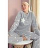 Pijamaevi Graues „hello Winter“ Gemustertes Plüsch-pyjama-set für Damen - L