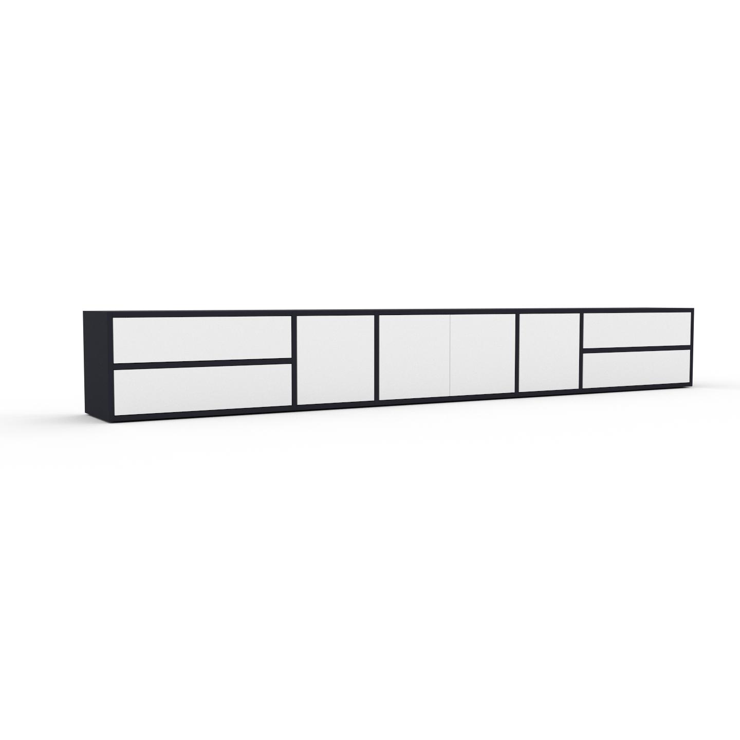 MYCS Lowboard Anthrazit - TV-Board: Schubladen in Weiß & Türen in Weiß - Hochwertige Materialien - 303 x 41 x 35 cm, Komplett anpassbar