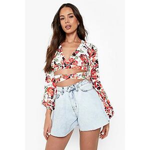 Floral Lace Up Detail Crop Top  cream 36 Female